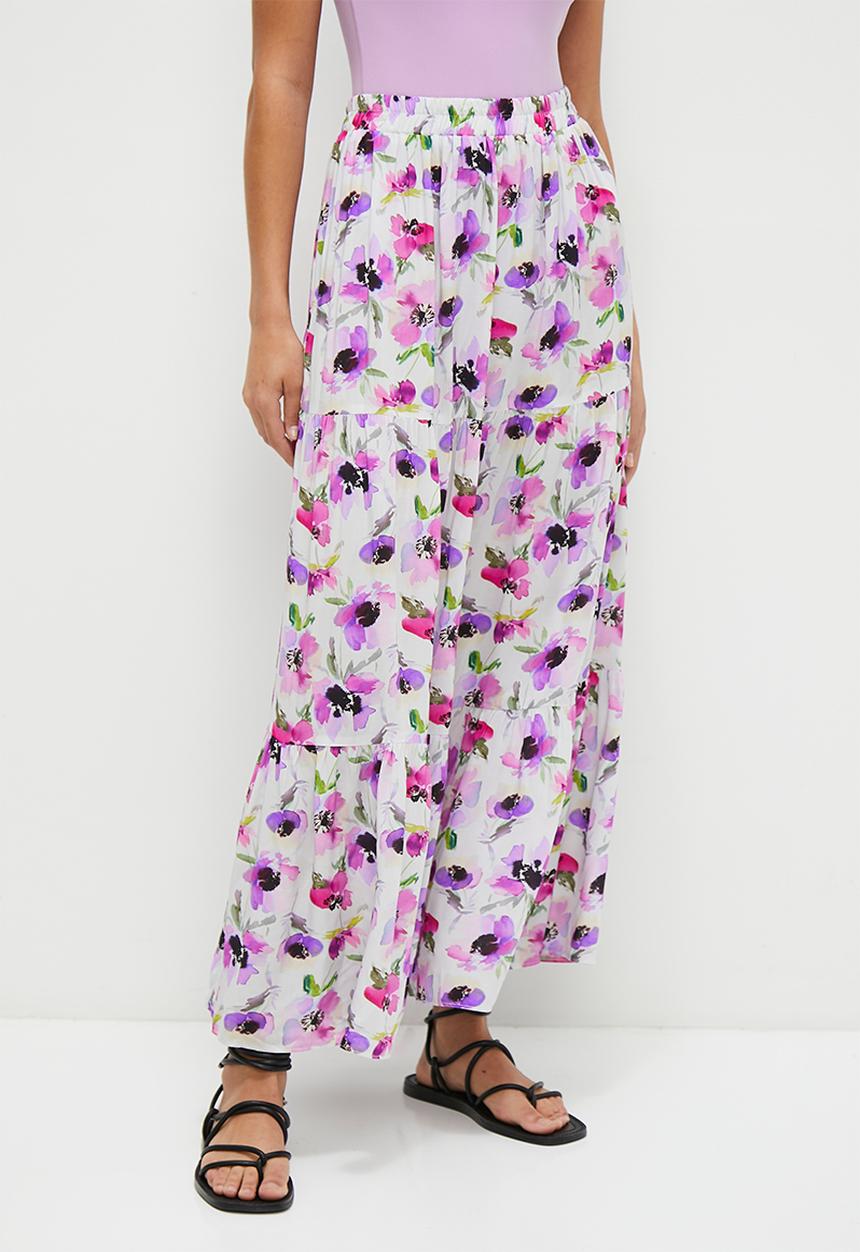MILLA - Tiered maxi skirts - soft focus bold floral