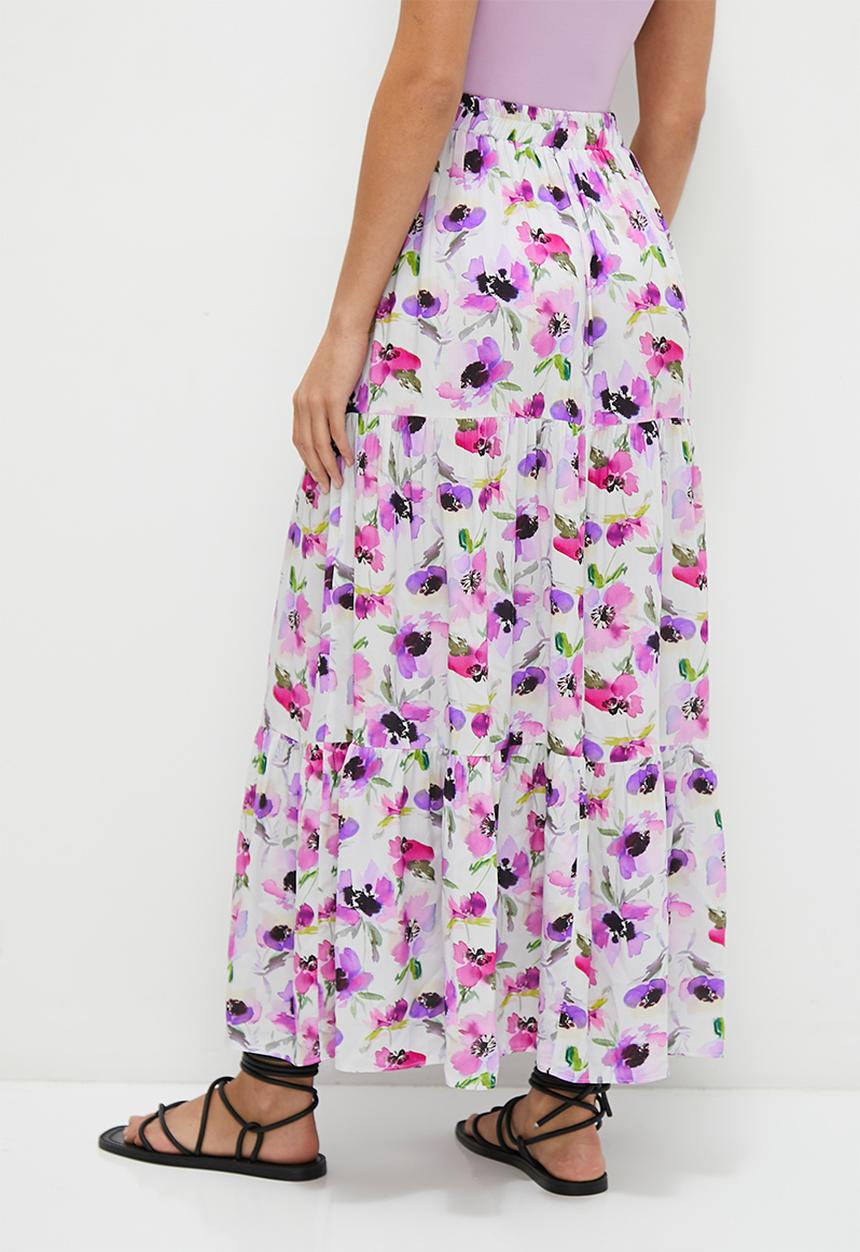 MILLA - Tiered maxi skirts - soft focus bold floral