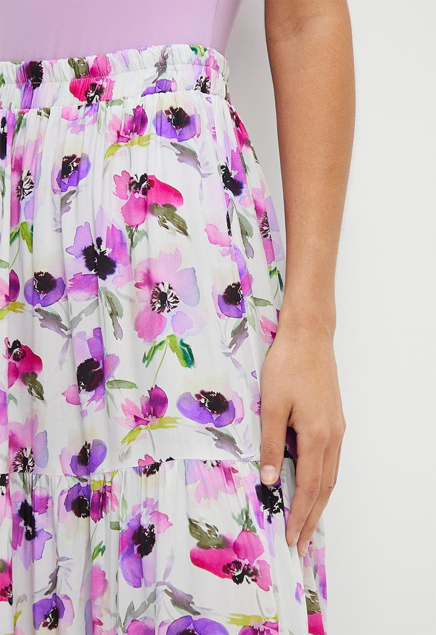 MILLA - Tiered maxi skirts - soft focus bold floral