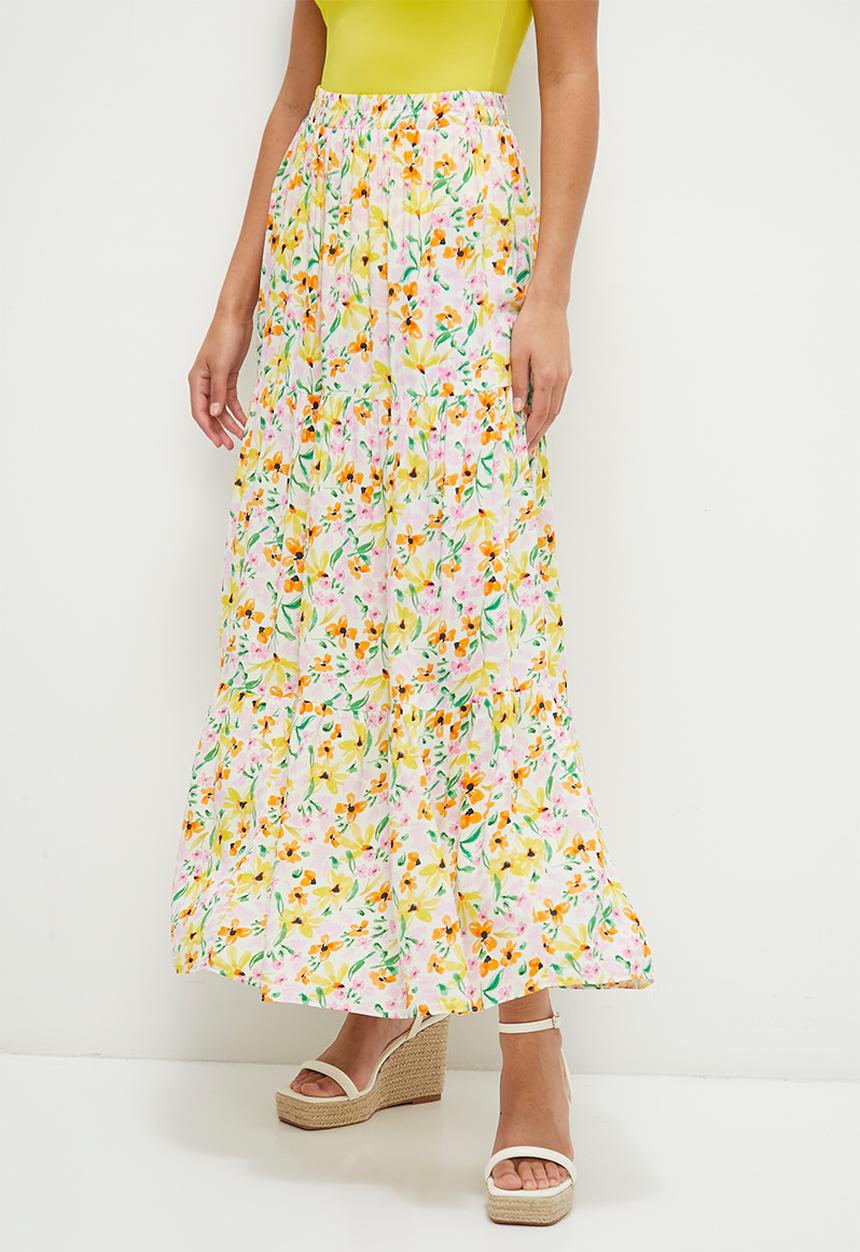 MILLA - Tiered maxi skirts - bright floral burst