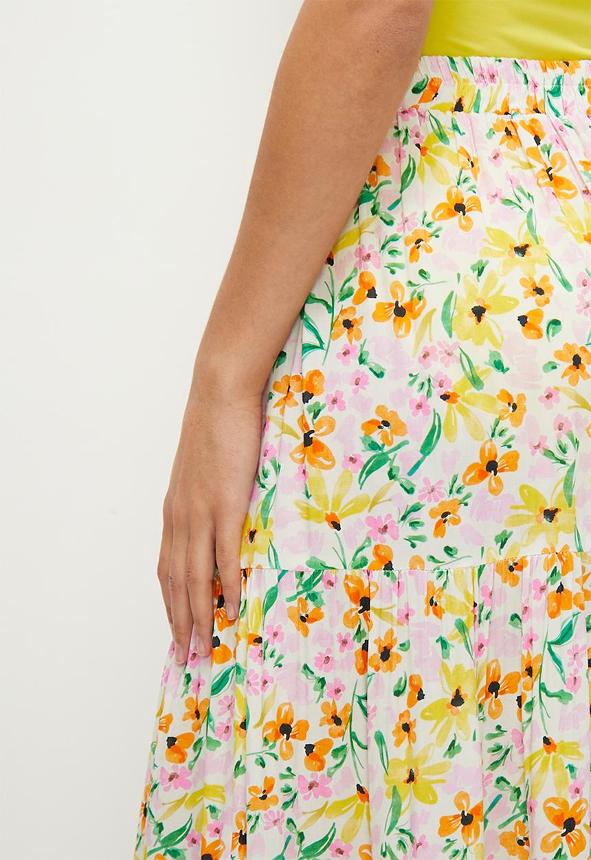 MILLA - Tiered maxi skirts - bright floral burst