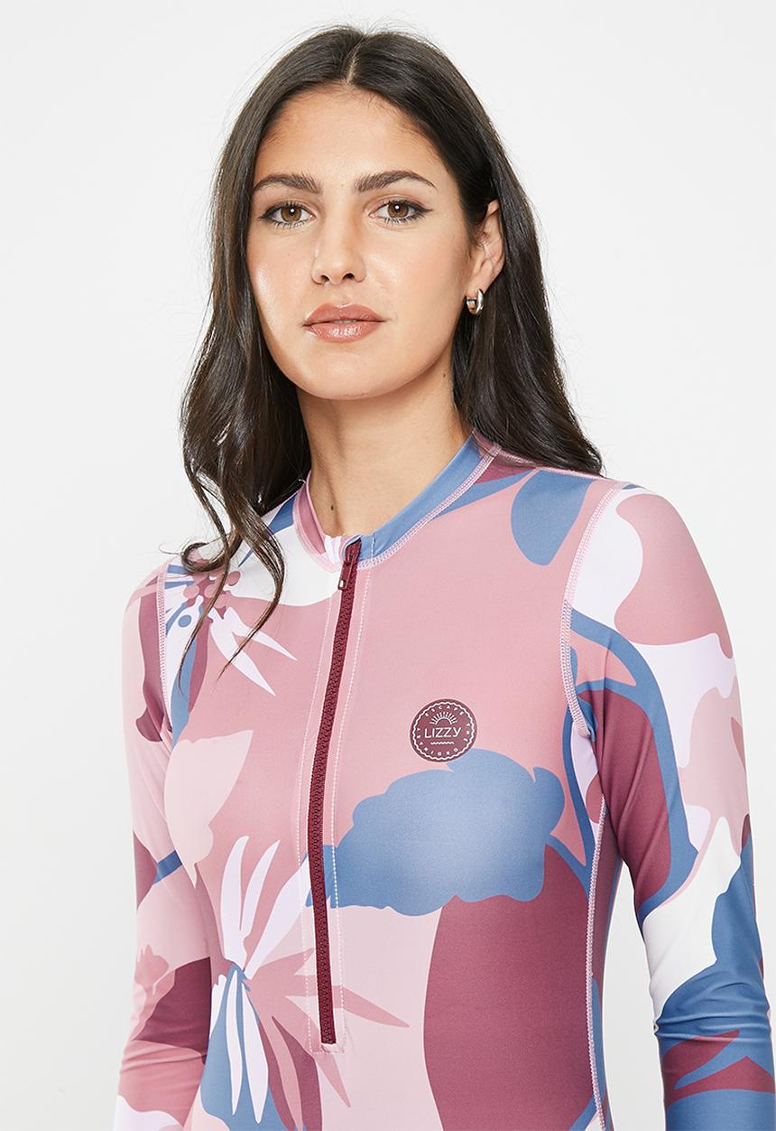 Cinderella Long sleeve full body rashie swimsuit - Pink Abstract Floral