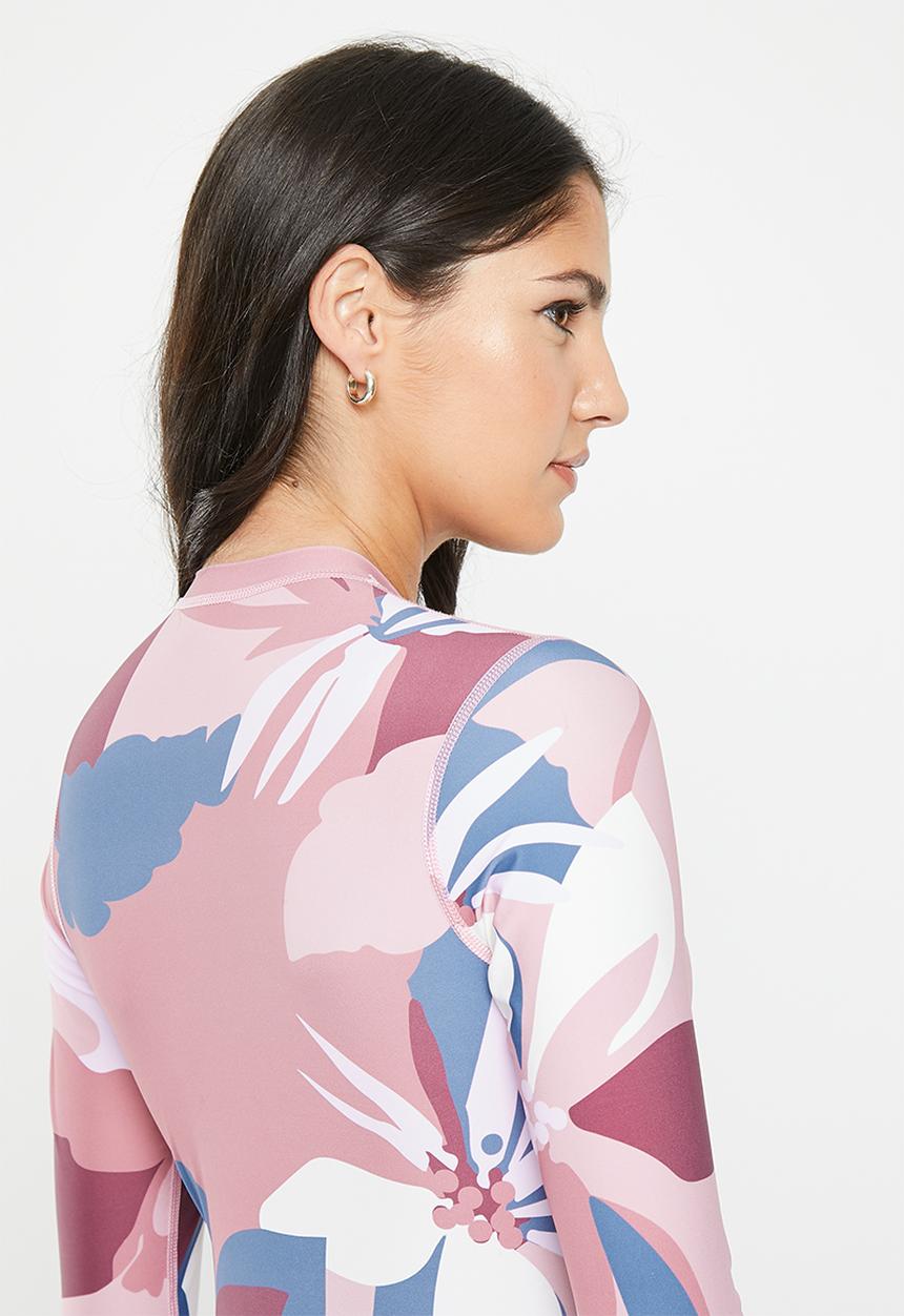 Cinderella Long sleeve full body rashie swimsuit - Pink Abstract Floral