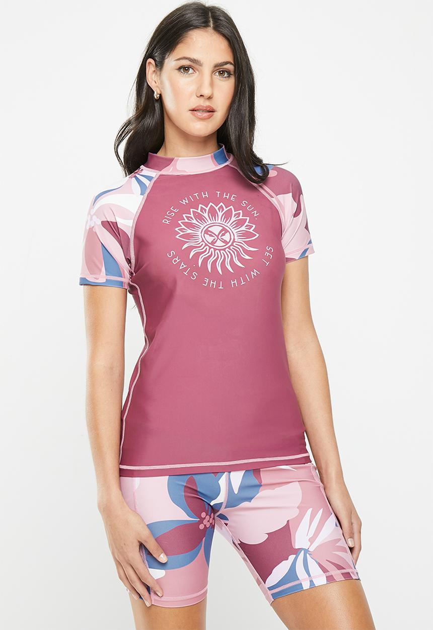 Lizzy - Talyn short sleeve rashie - pink abstract floral