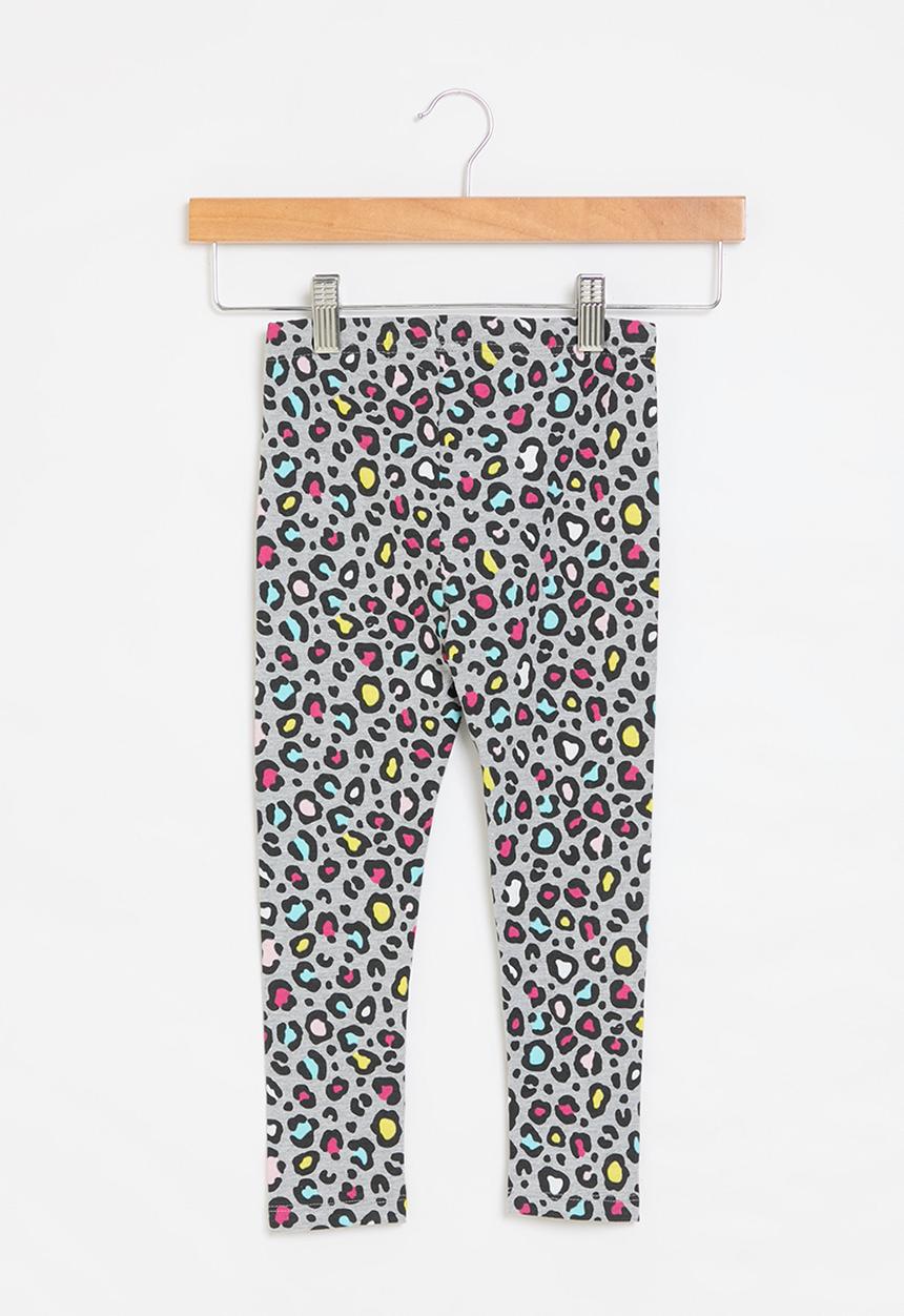 MINOTI - Girls leopard aop basic legging - grey
