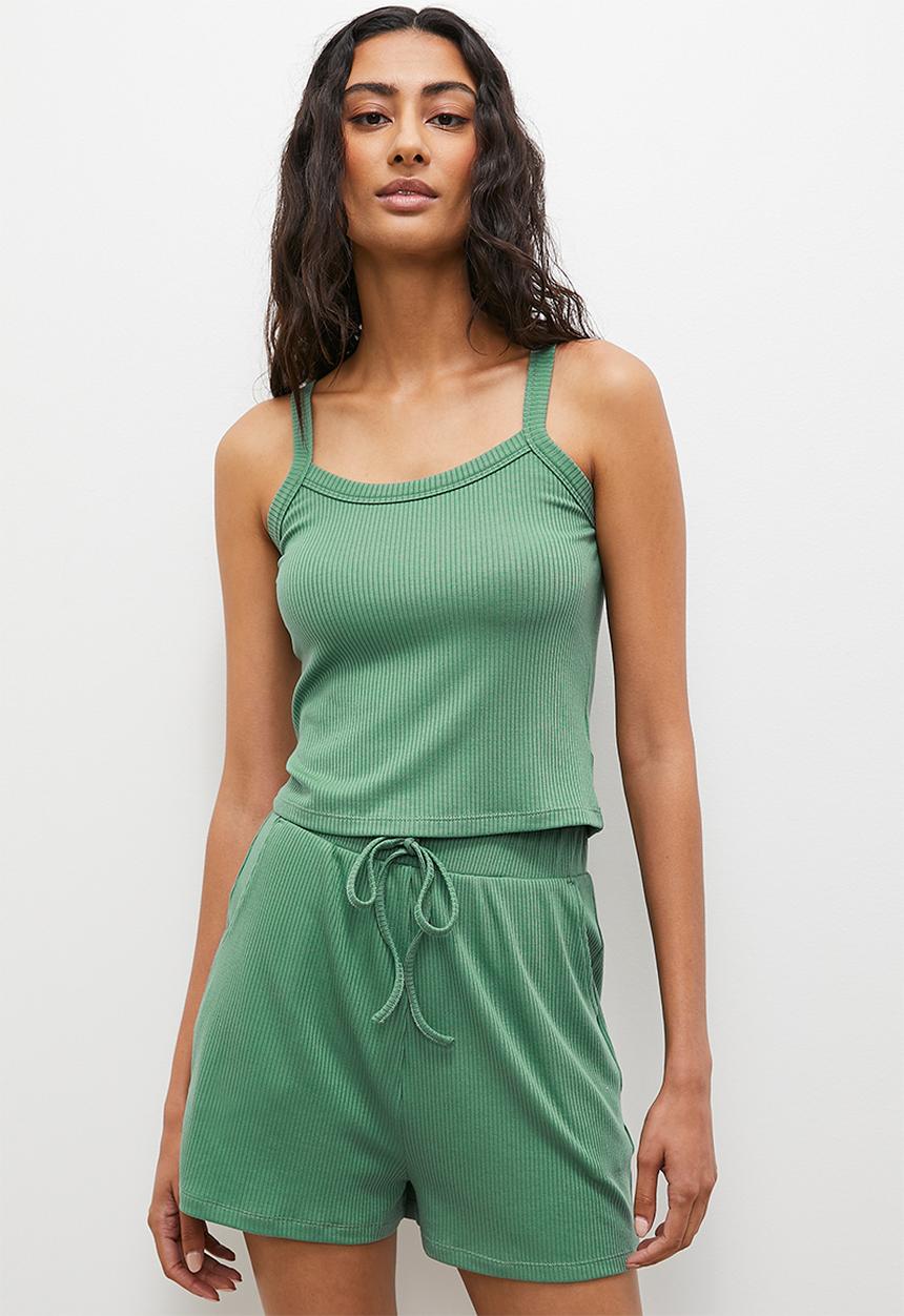 Superbalist - Knit soft rib cami set - sage