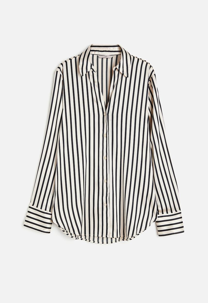 H&M - V-neck blouse - black & white striped