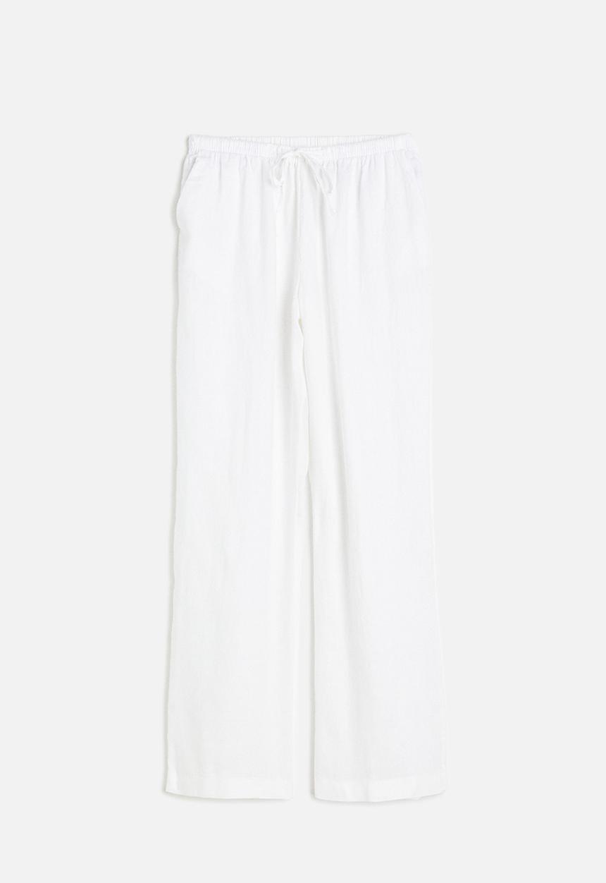 H&M - Wide linen-blend trousers - white