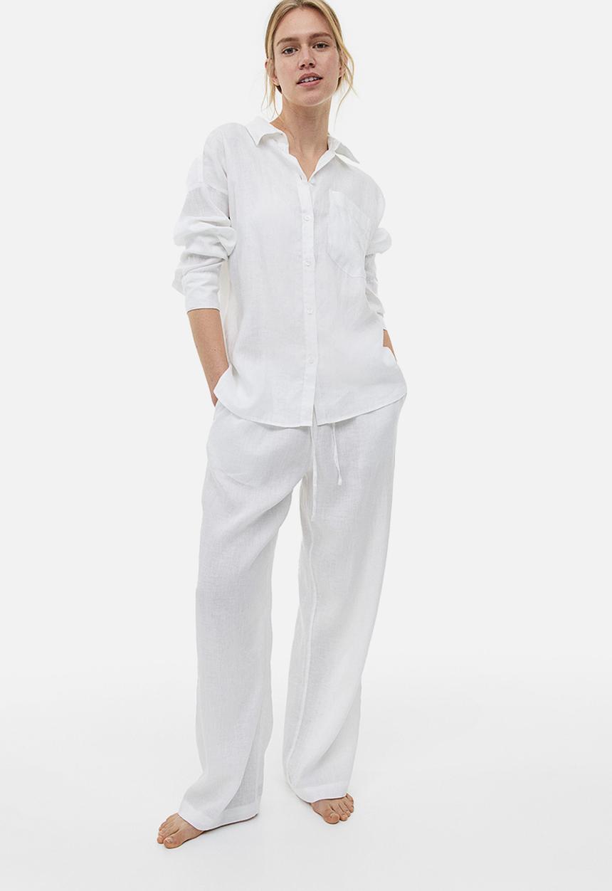 H&M - Wide linen-blend trousers - white