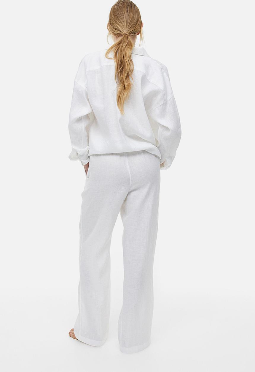 H&M - Wide linen-blend trousers - white