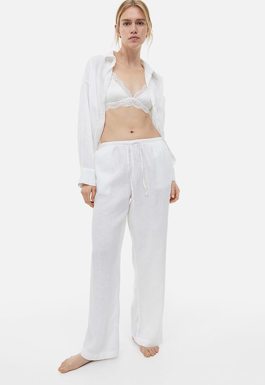 H&M - Wide linen-blend trousers - white