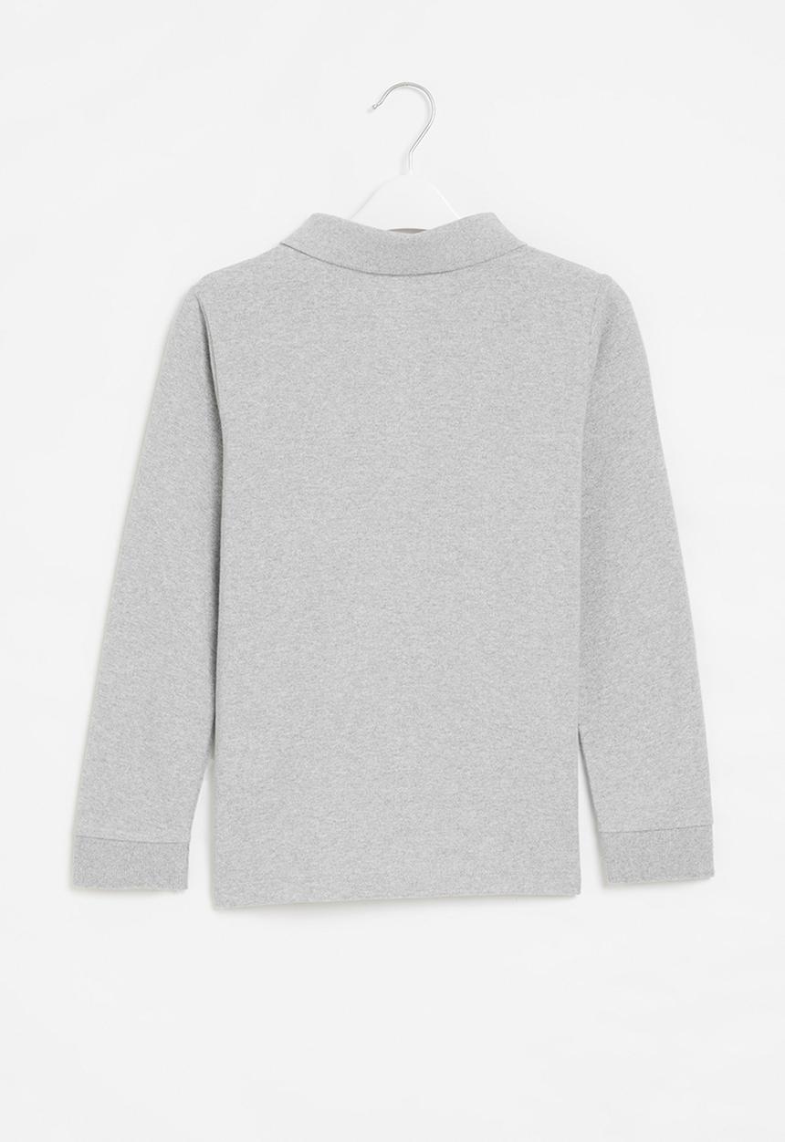 MINOTI - Boys basic long sleeve polo top - grey marle