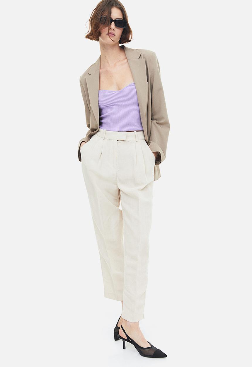 H&M - Tapered linen-blend trousers - light beige 