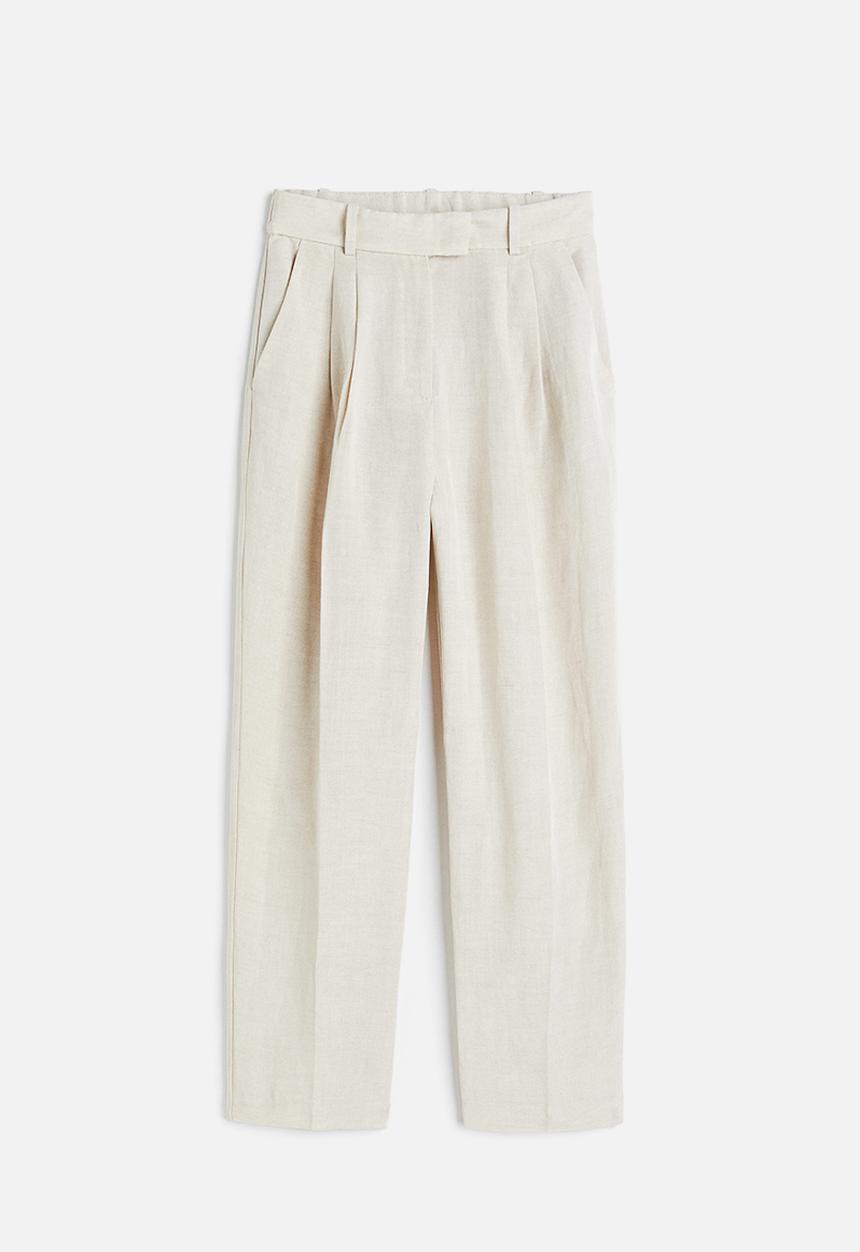 H&M - Tapered linen-blend trousers - light beige 