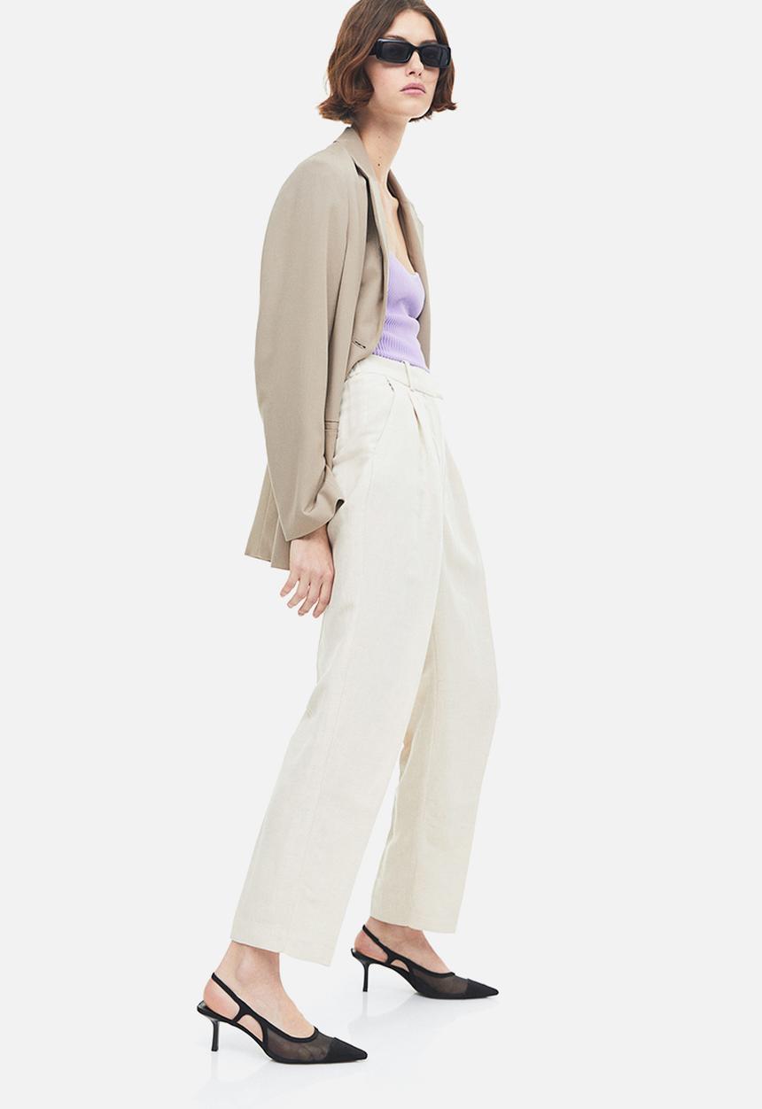 H&M - Tapered linen-blend trousers - light beige 
