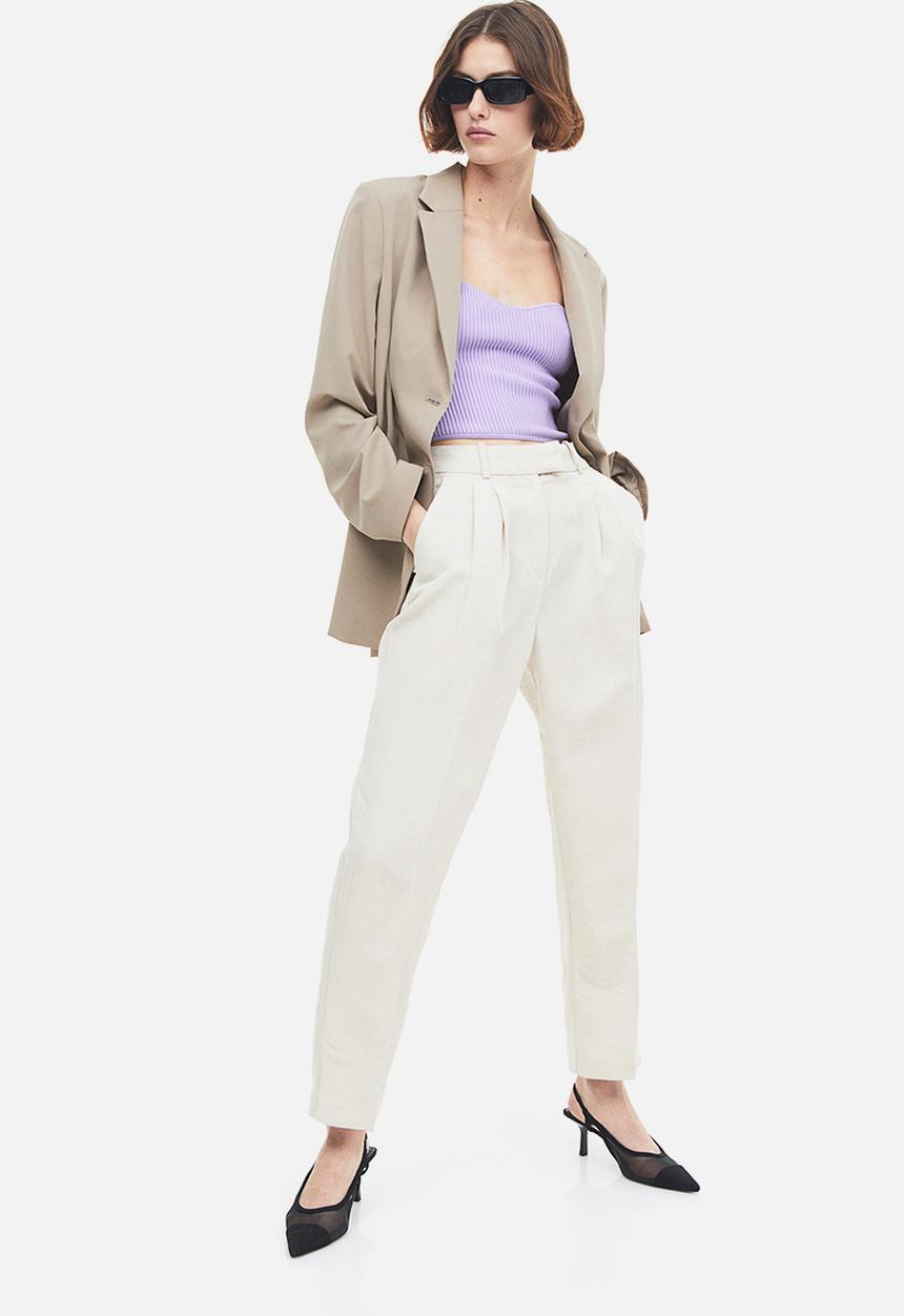 H&M - Tapered linen-blend trousers - light beige 