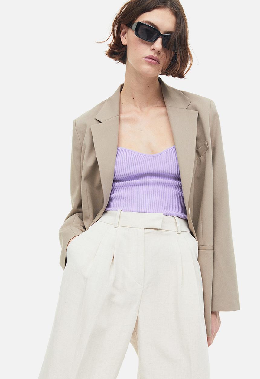 H&M - Tapered linen-blend trousers - light beige 