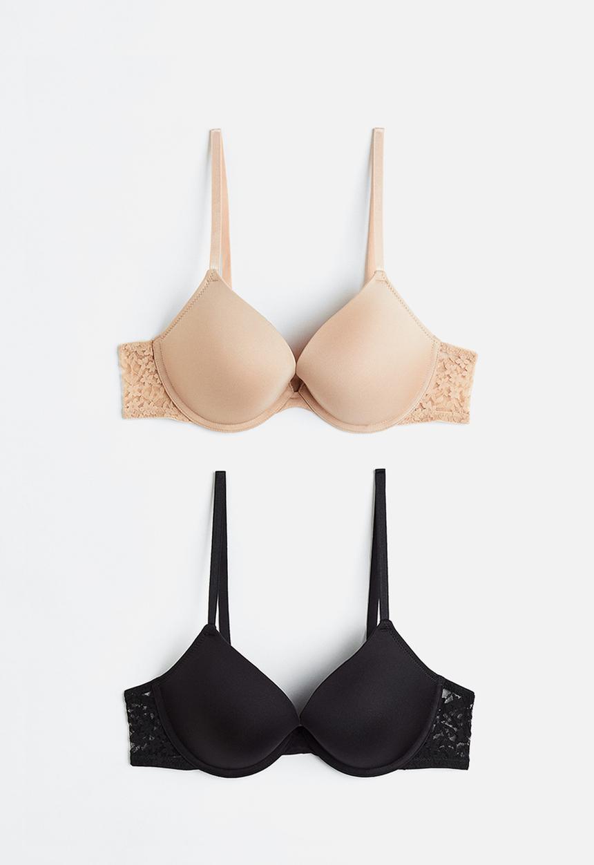 H&M - 2-Pack push-up bras - beige & black 