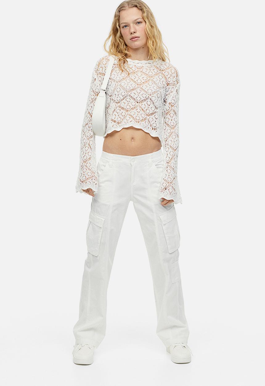 H&M - Cropped hole-knit jumper - cream 