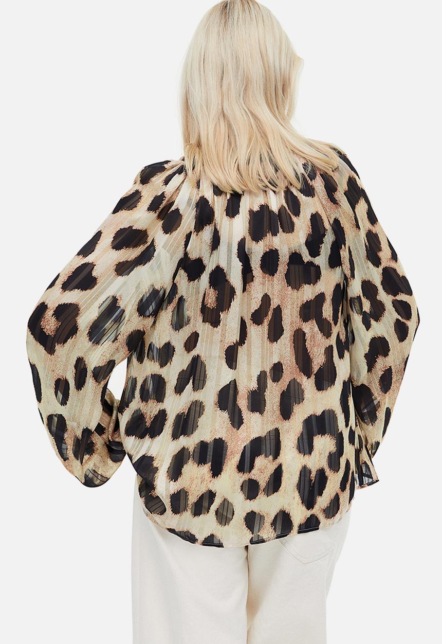 H&M - Frill-trimmed crêpe blouse - light beige leopard print 