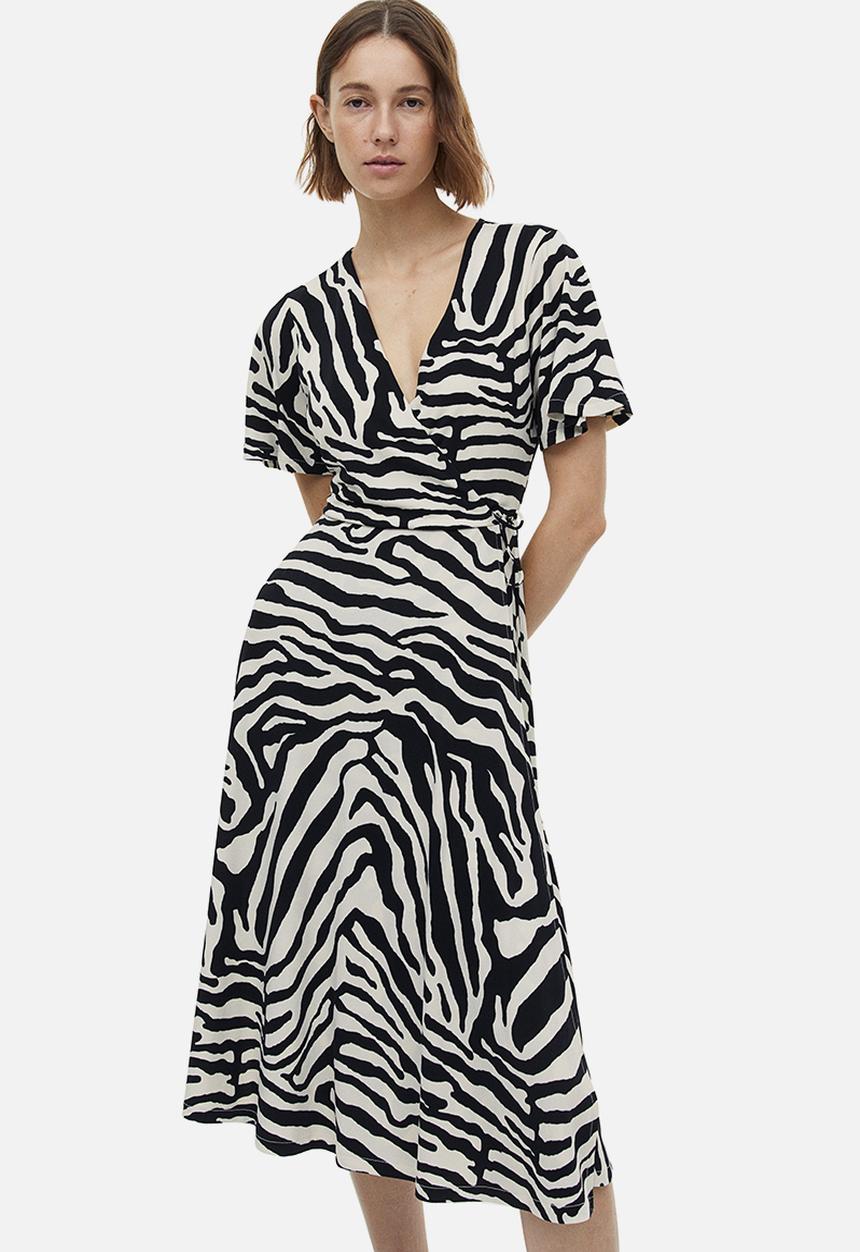 H&M - Jersey wrap dress - cream zebra-print 