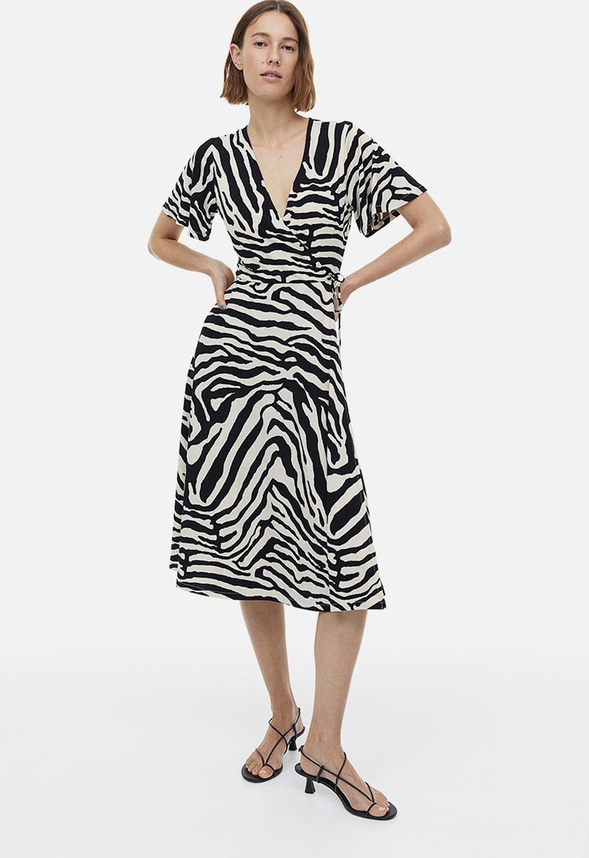 H&M - Jersey wrap dress - cream zebra-print 