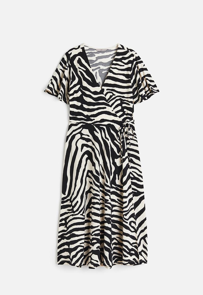 H&M - Jersey wrap dress - cream zebra-print 