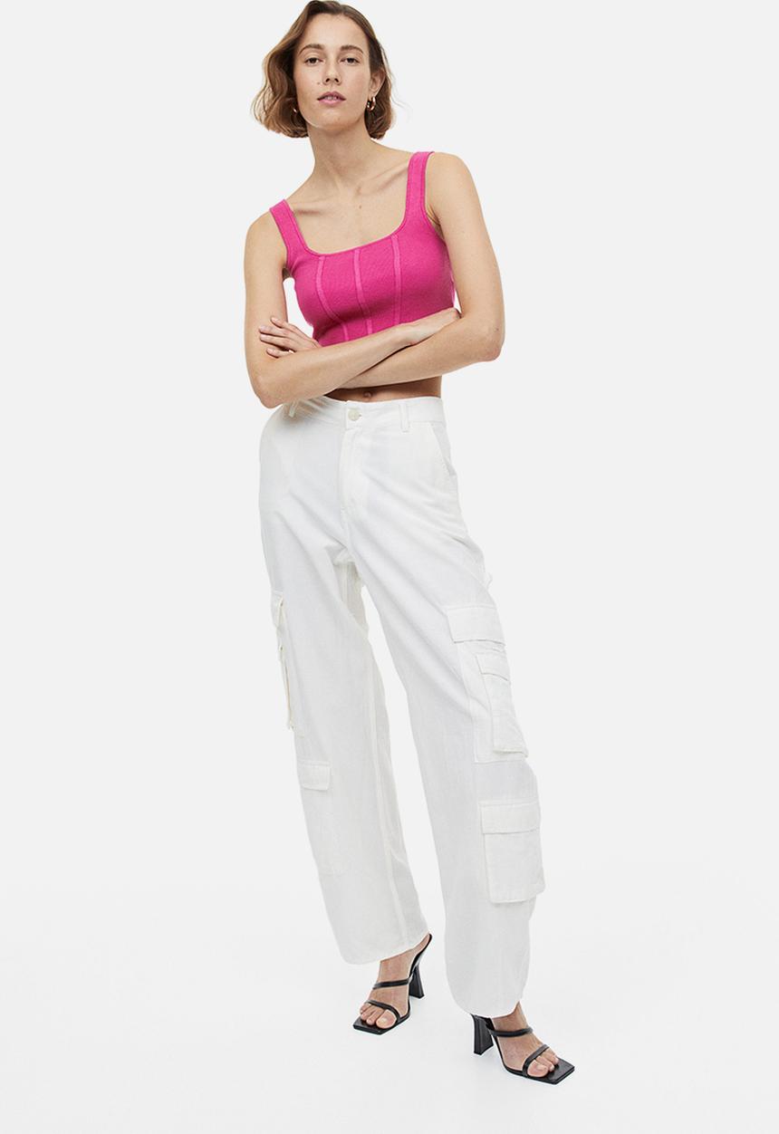 H&M - Fine-knit corset top - cerise 