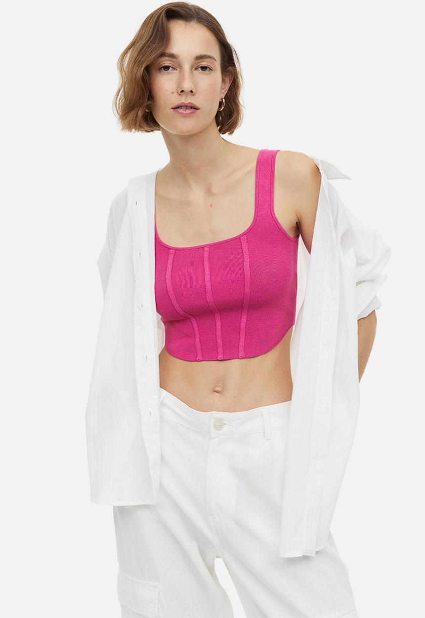 H&M - Fine-knit corset top - cerise 