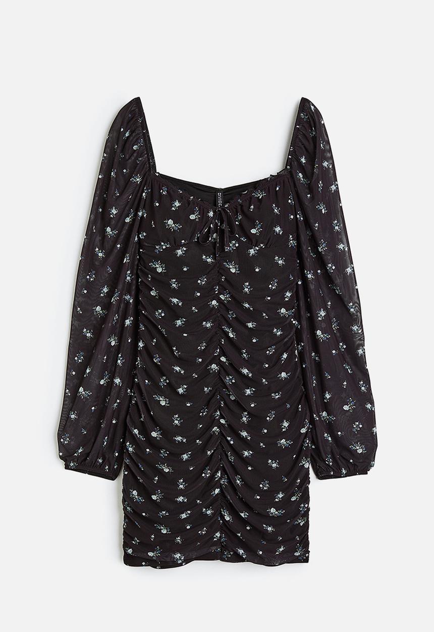 H&M - Gathered mesh dress - black floral 