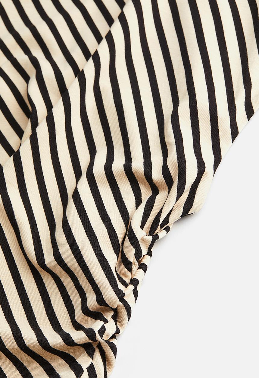 H&M - Gathered dress - light beige striped 