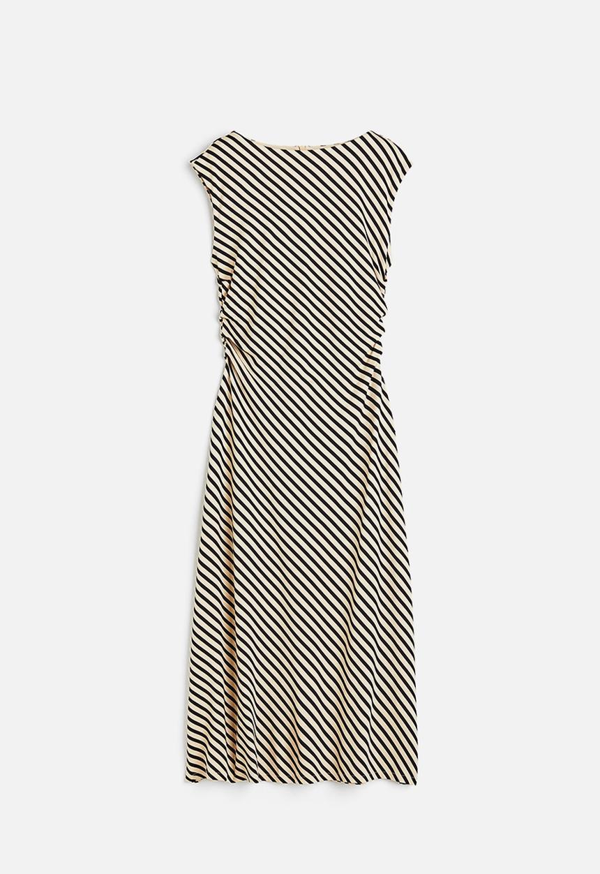 H&M - Gathered dress - light beige striped 
