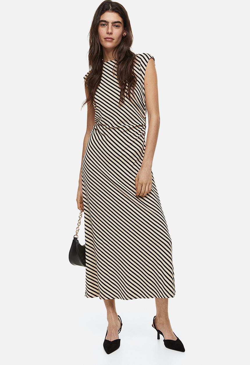 H&M - Gathered dress - light beige striped 