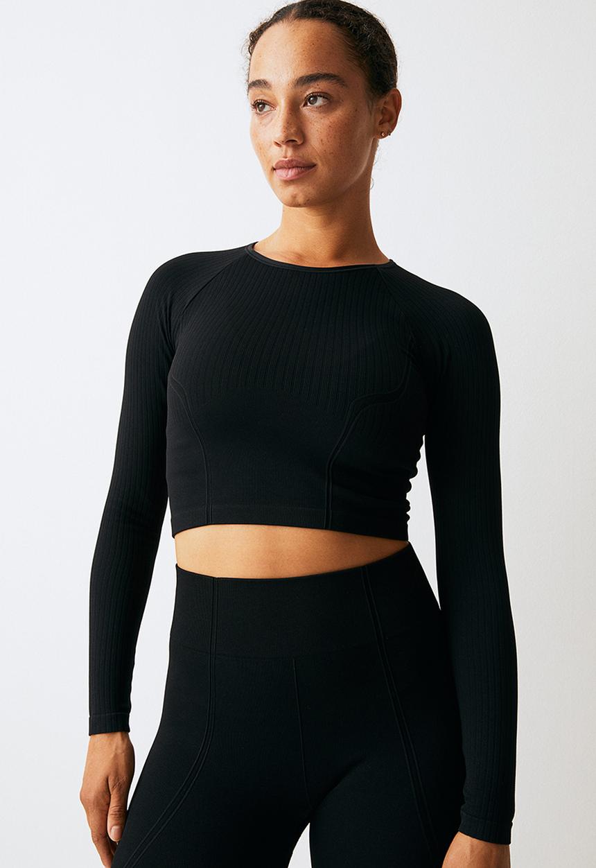 H&M - Drymove™ seamless cropped sports top - black
