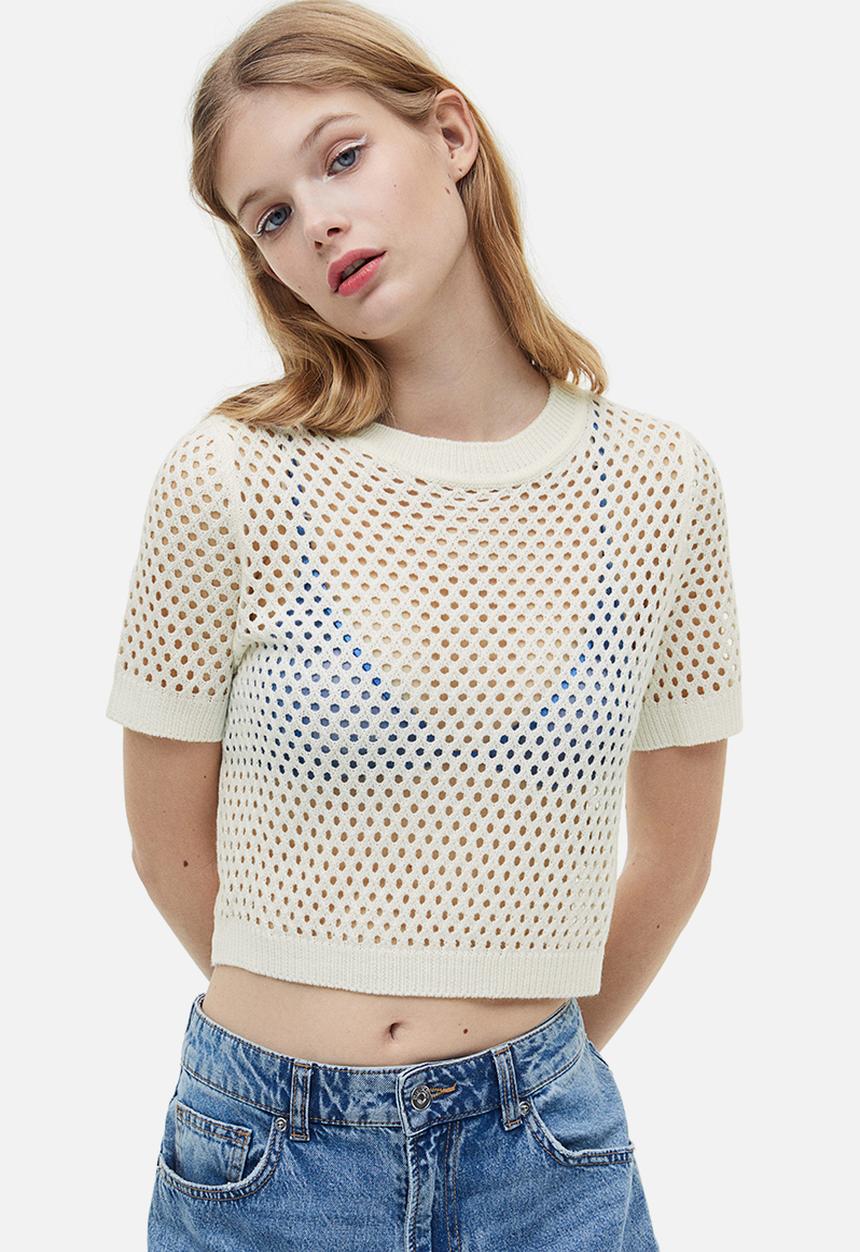 H&M - Hole-knit top - cream 