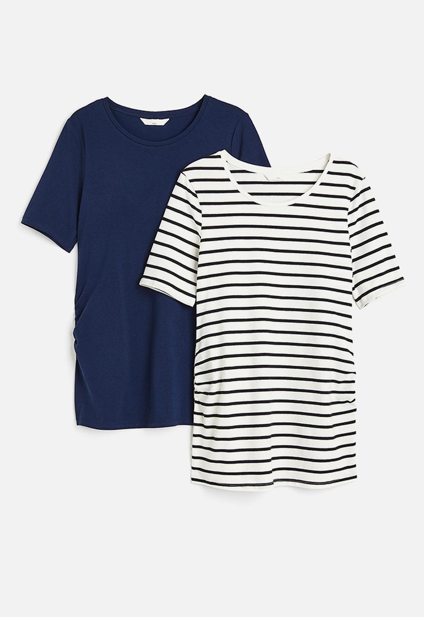 H&M - Mama 2-pack cotton T-shirts - dark blue striped 