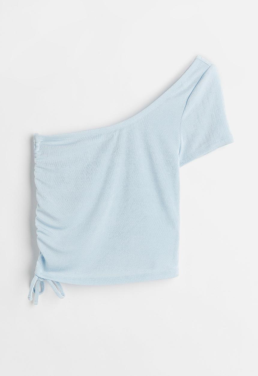 H&M - One-shoulder drawstring top - light blue 