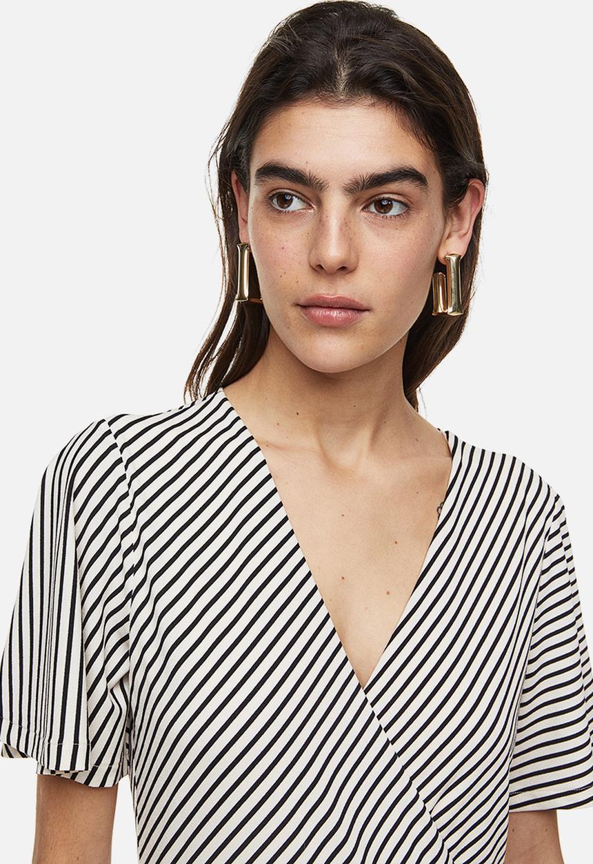 H&M - Jersey wrap dress - white black striped 