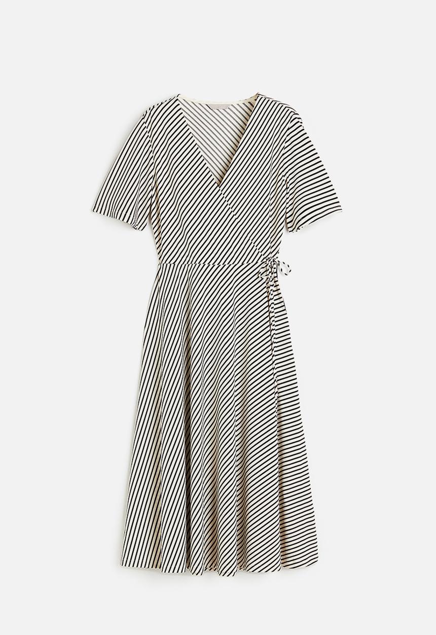 H&M - Jersey wrap dress - white black striped 