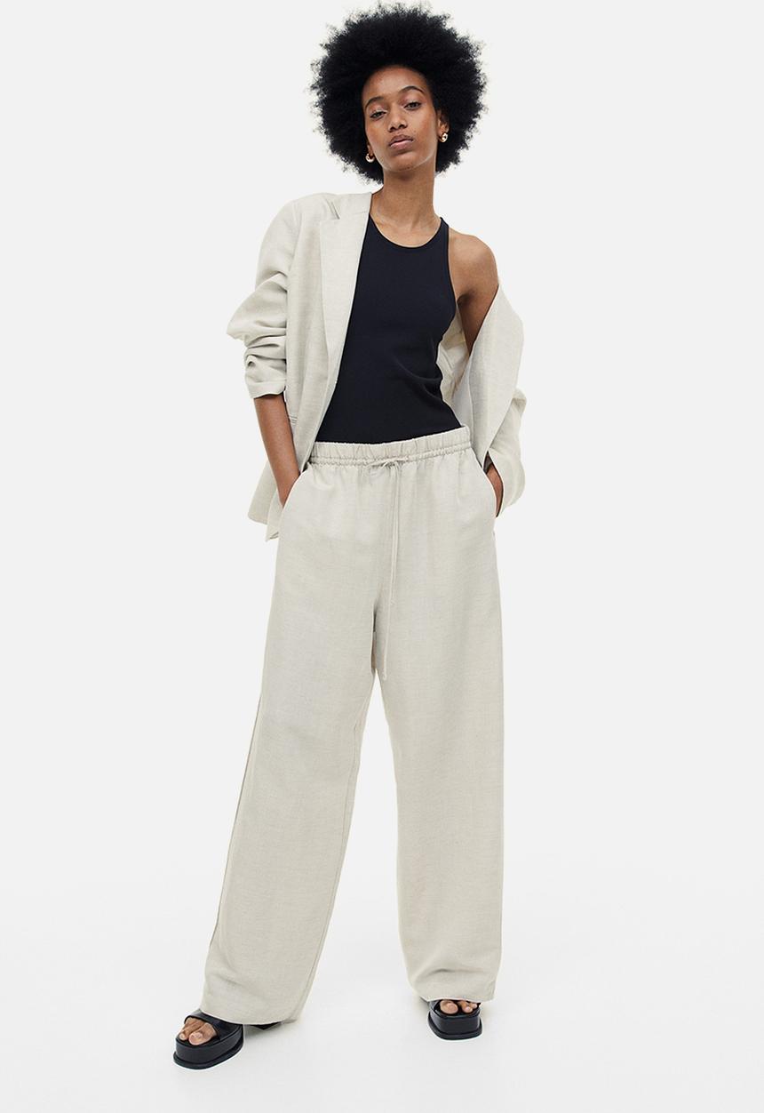 H&M - Linen-blend pull-on trousers - light beige 