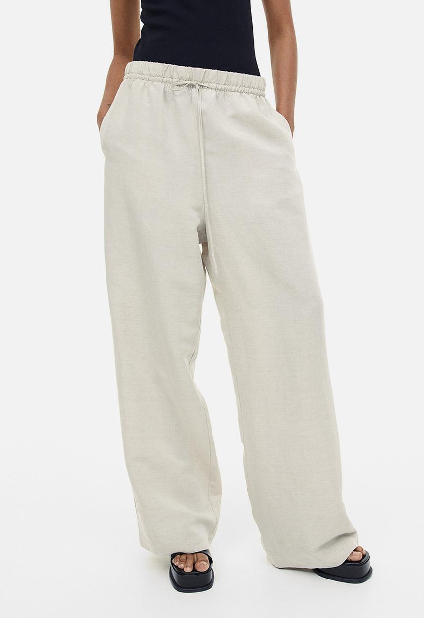 H&M - Linen-blend pull-on trousers - light beige 