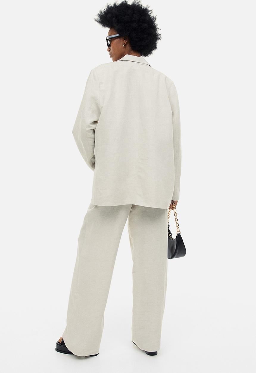 H&M - Linen-blend pull-on trousers - light beige 