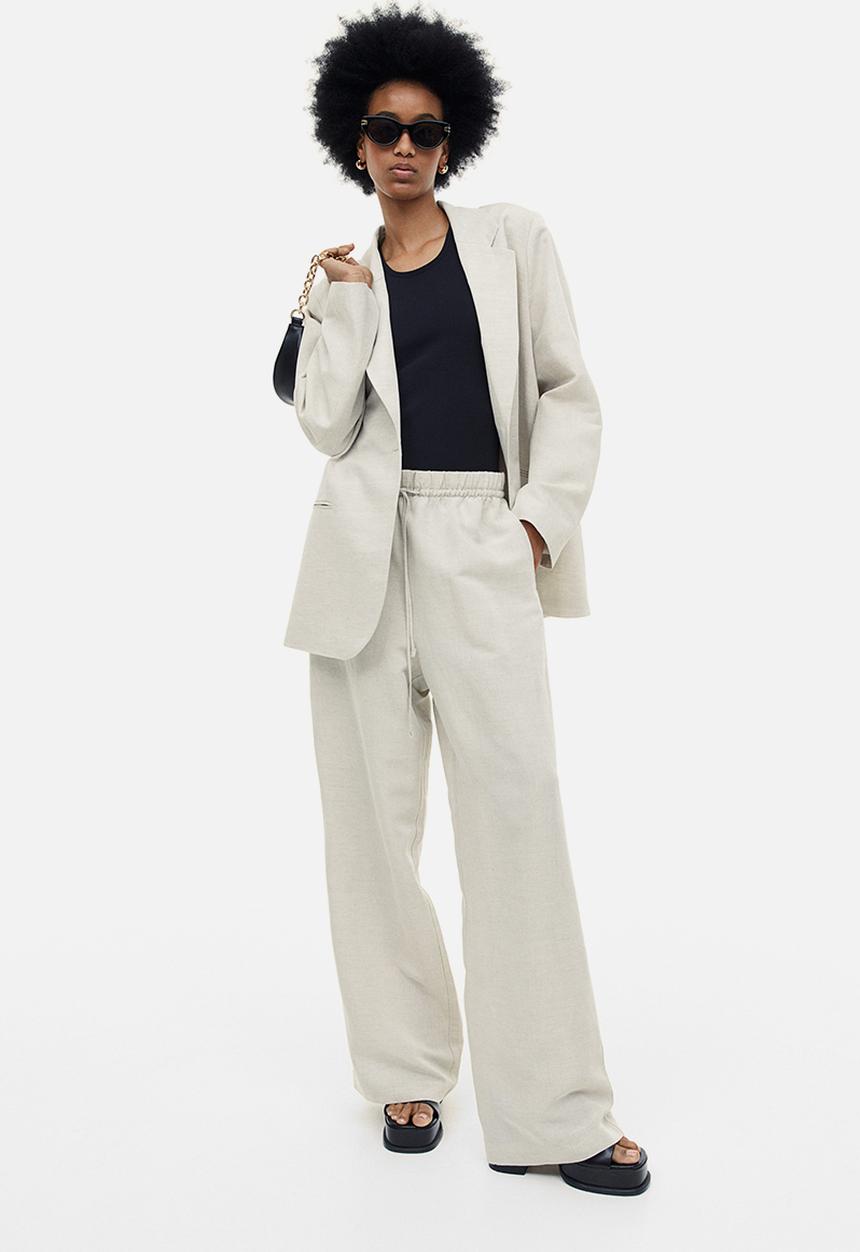H&M - Linen-blend pull-on trousers - light beige 