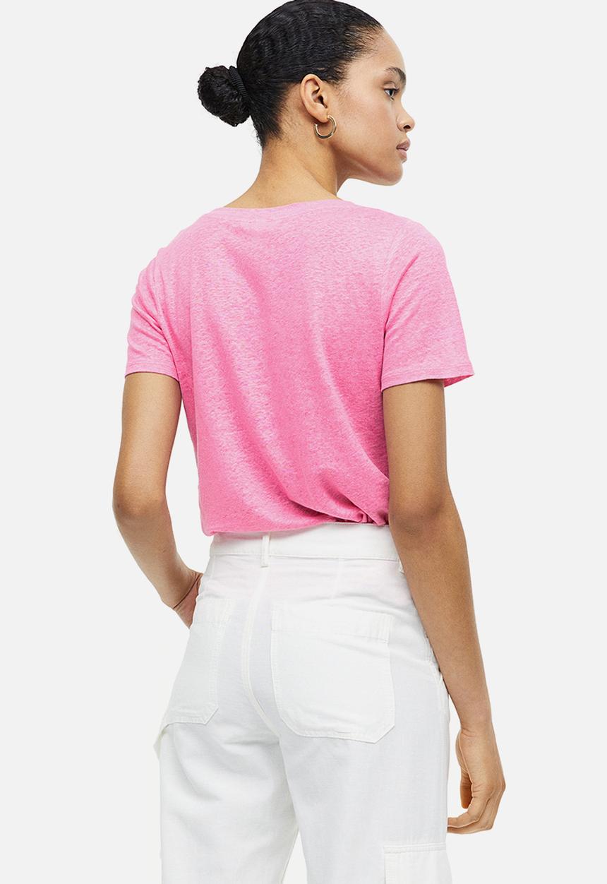 H&M - Linen T-shirt - pink