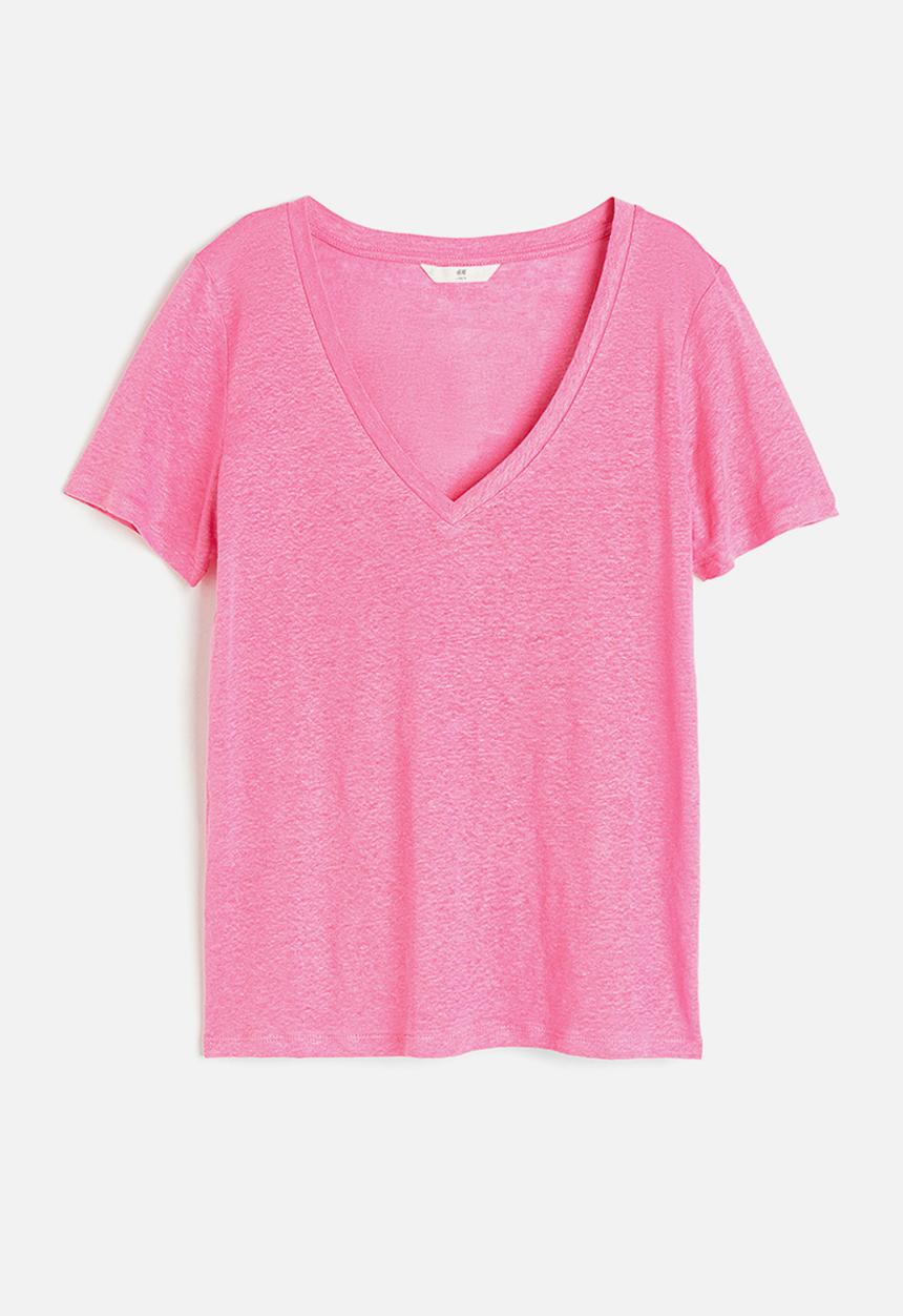 H&M - Linen T-shirt - pink