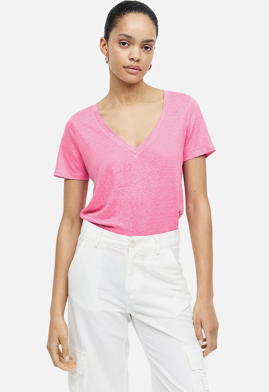 H&M - Linen T-shirt - pink
