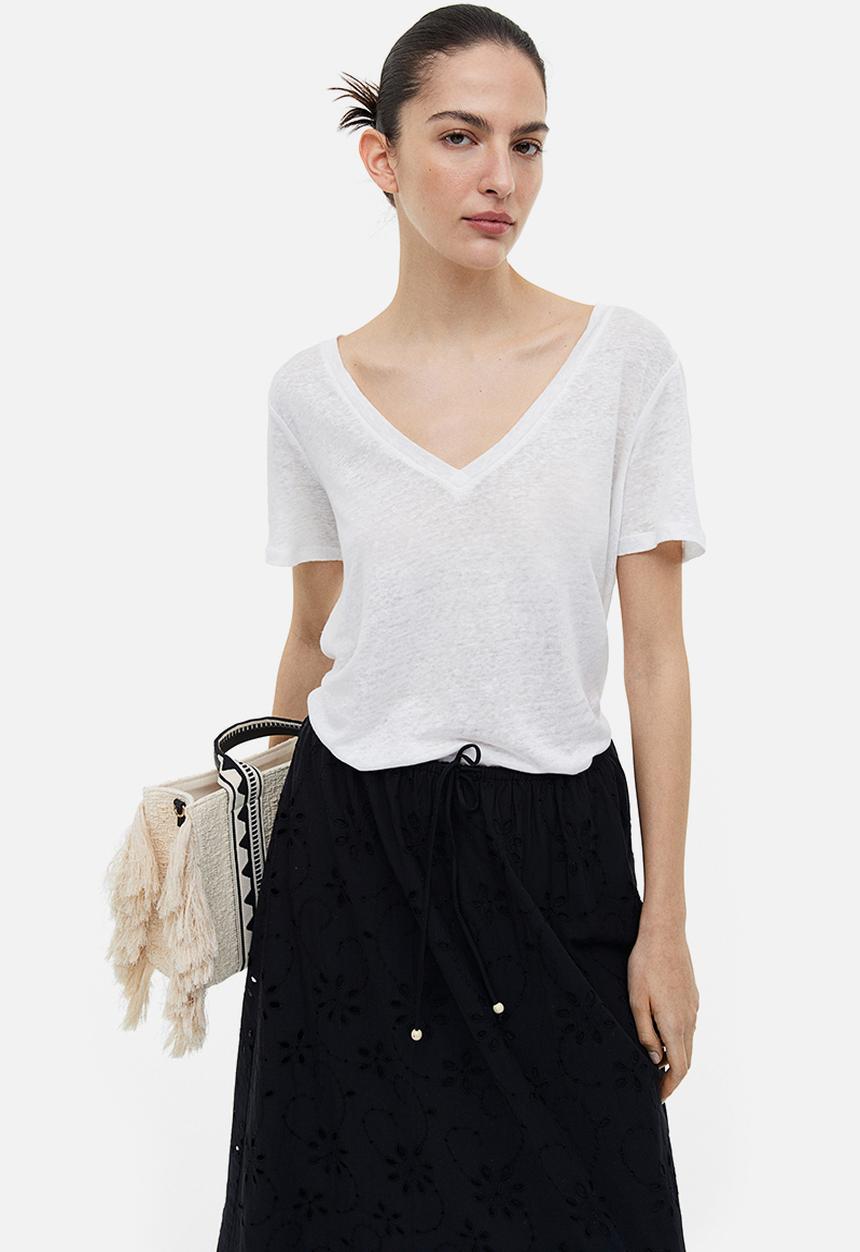 H&M - Linen T-shirt - white