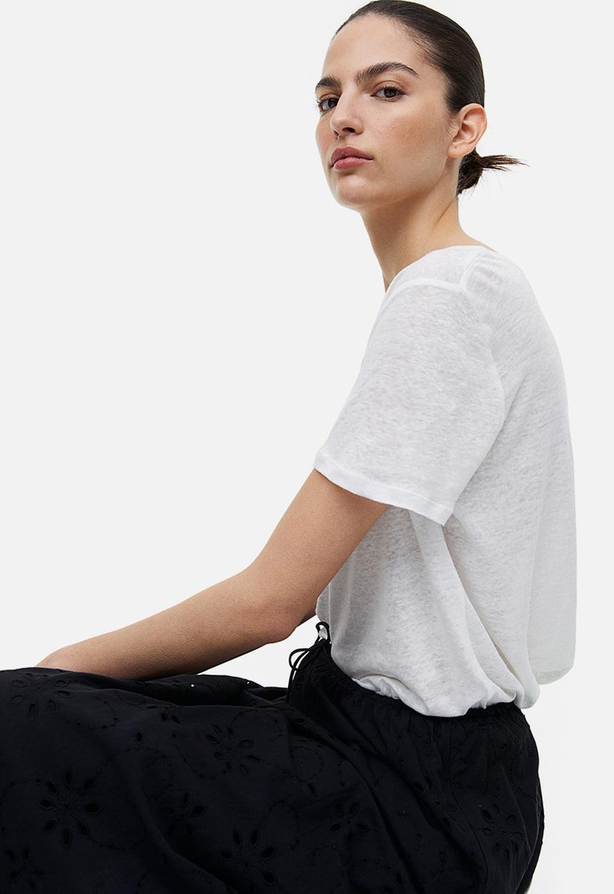 H&M - Linen T-shirt - white