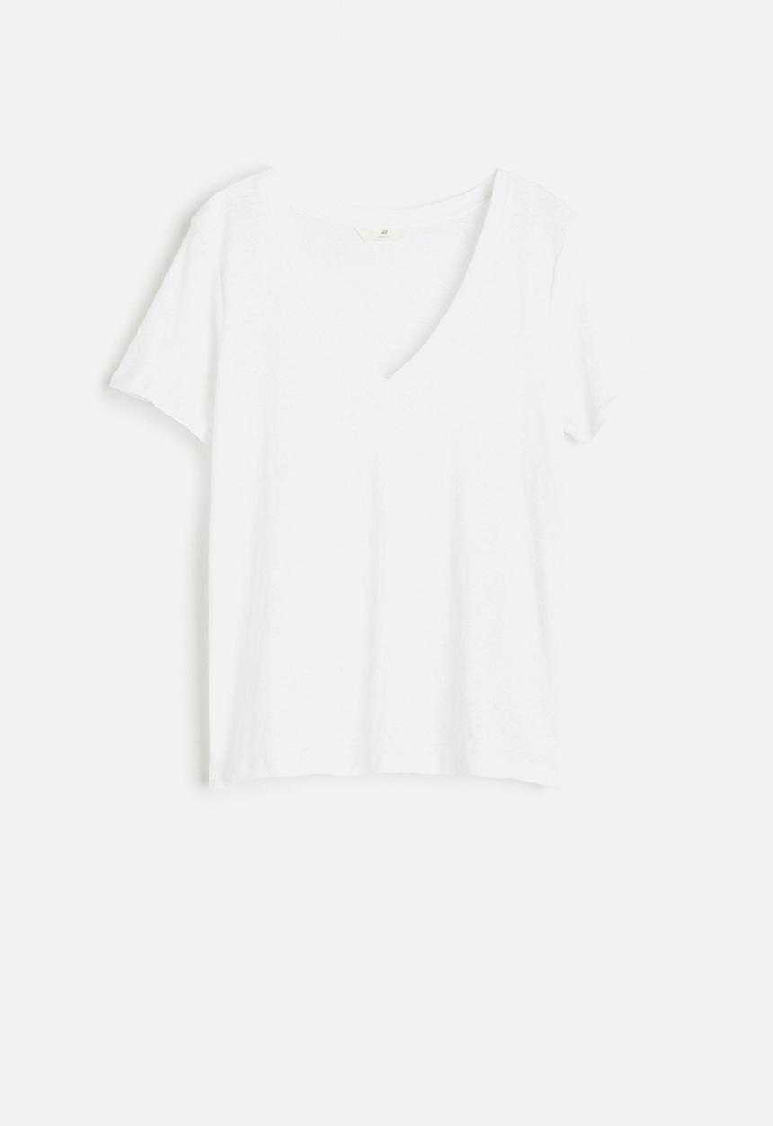 H&M - Linen T-shirt - white