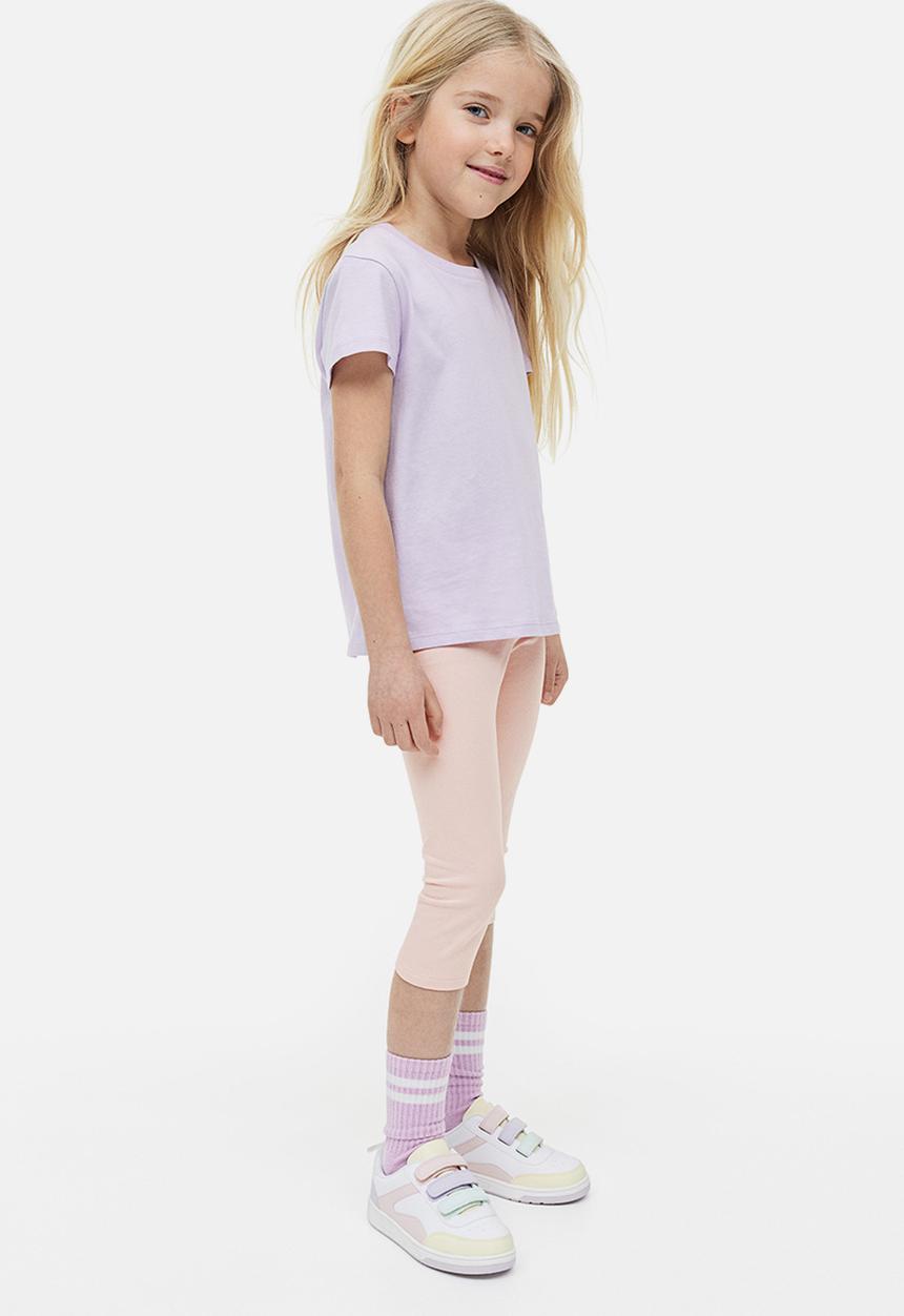 H&M - 3-pack cotton leggings - black, grey & pink